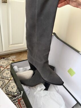 Women's Grey Suede Over-the-Knee Boots with Block Heel/ worn one time